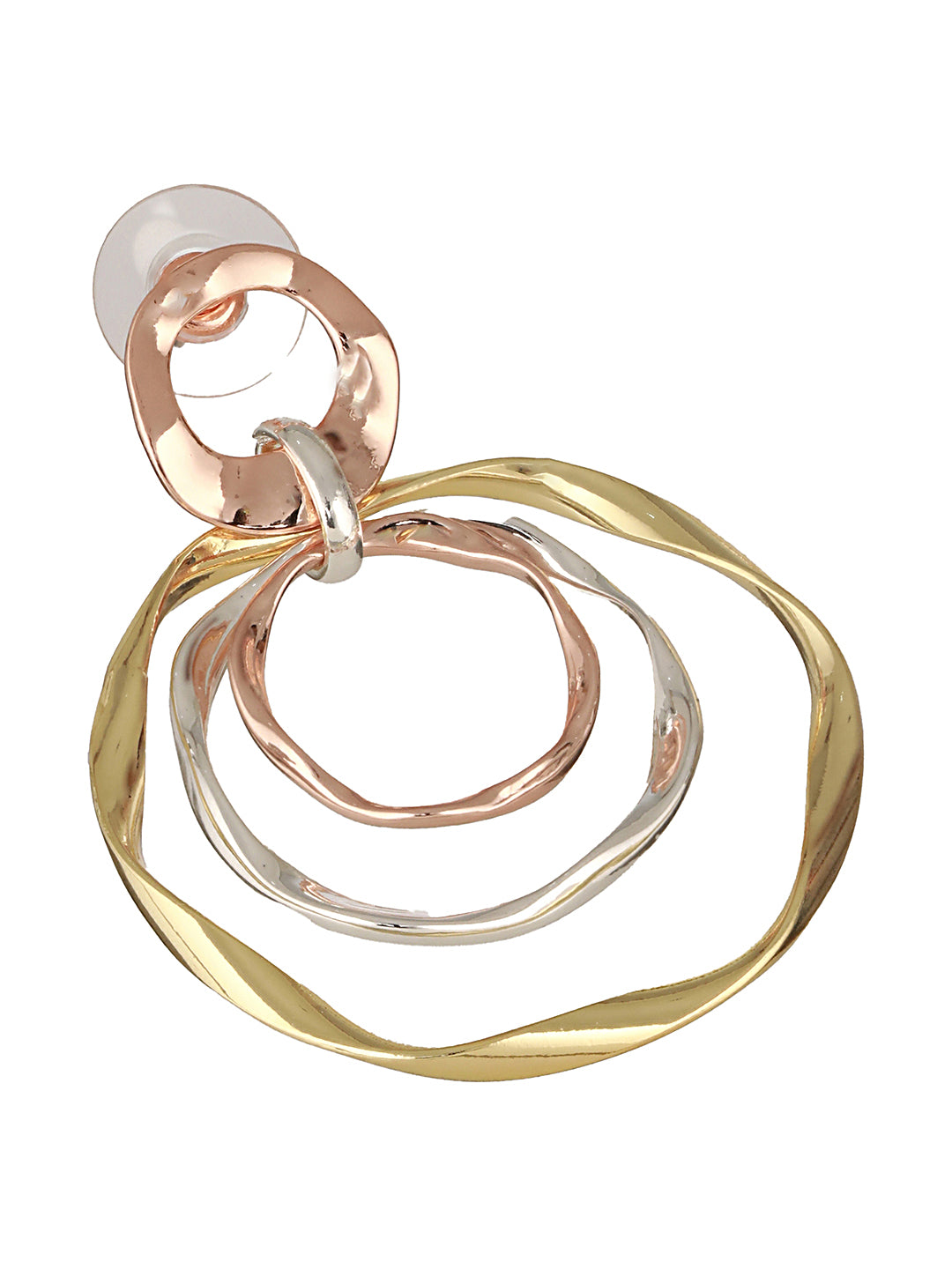 Anti-Tarnish 3 Tone Concentric Handmade Dangler Hoop Earrings