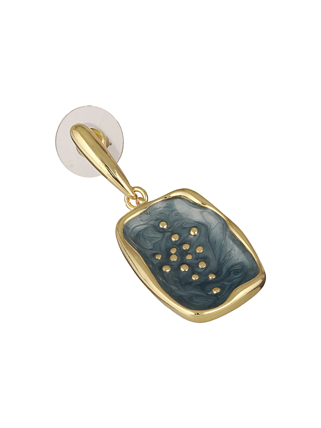 Anti-Tarnish 18k Gold Plated Grey Enamelled Golden Dot Drop Earrings