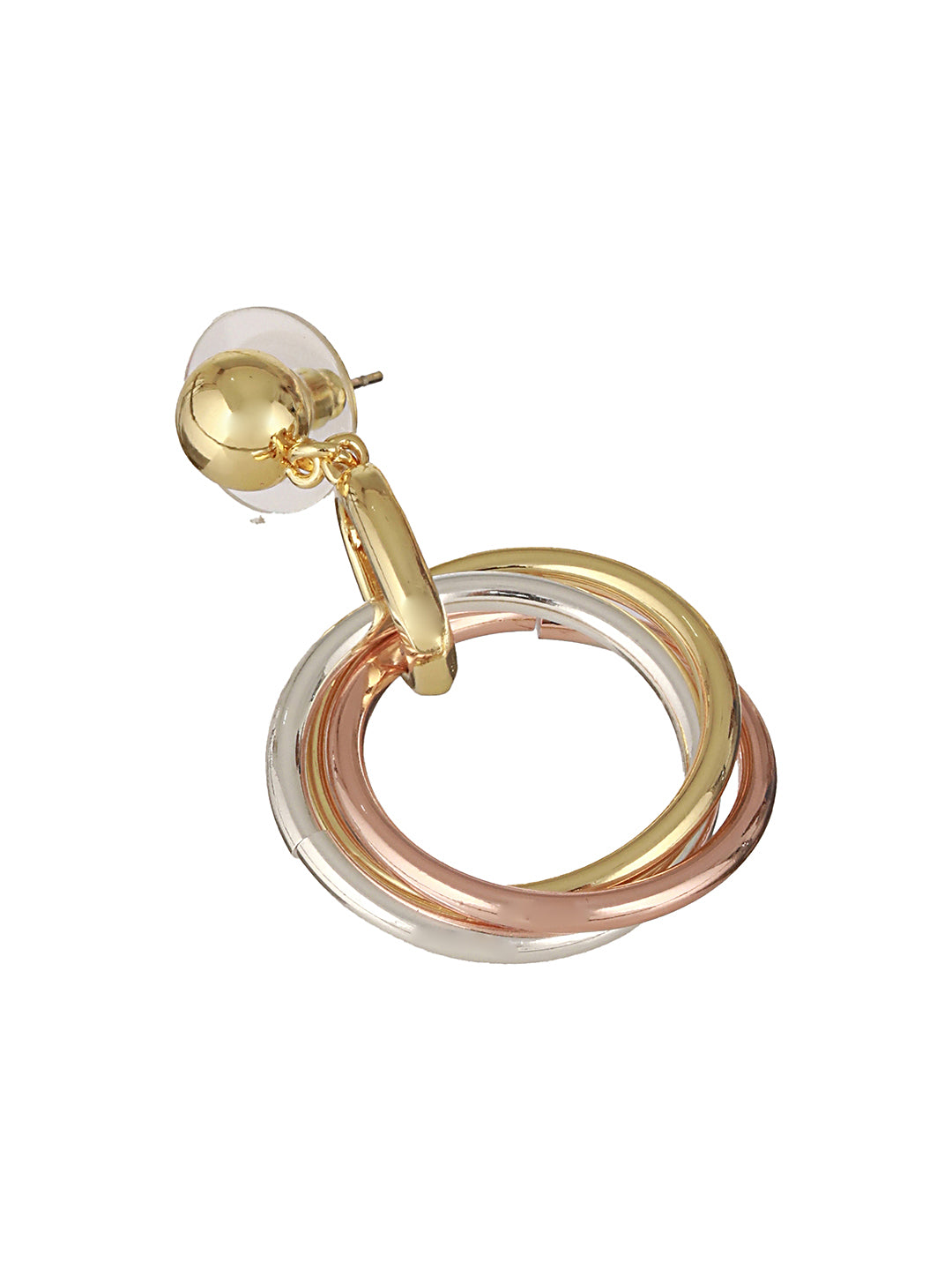 Anti-Tarnish 3 Toned Gold Plated Twisted Round Double Circle Chunky Drop Hoop Earrings