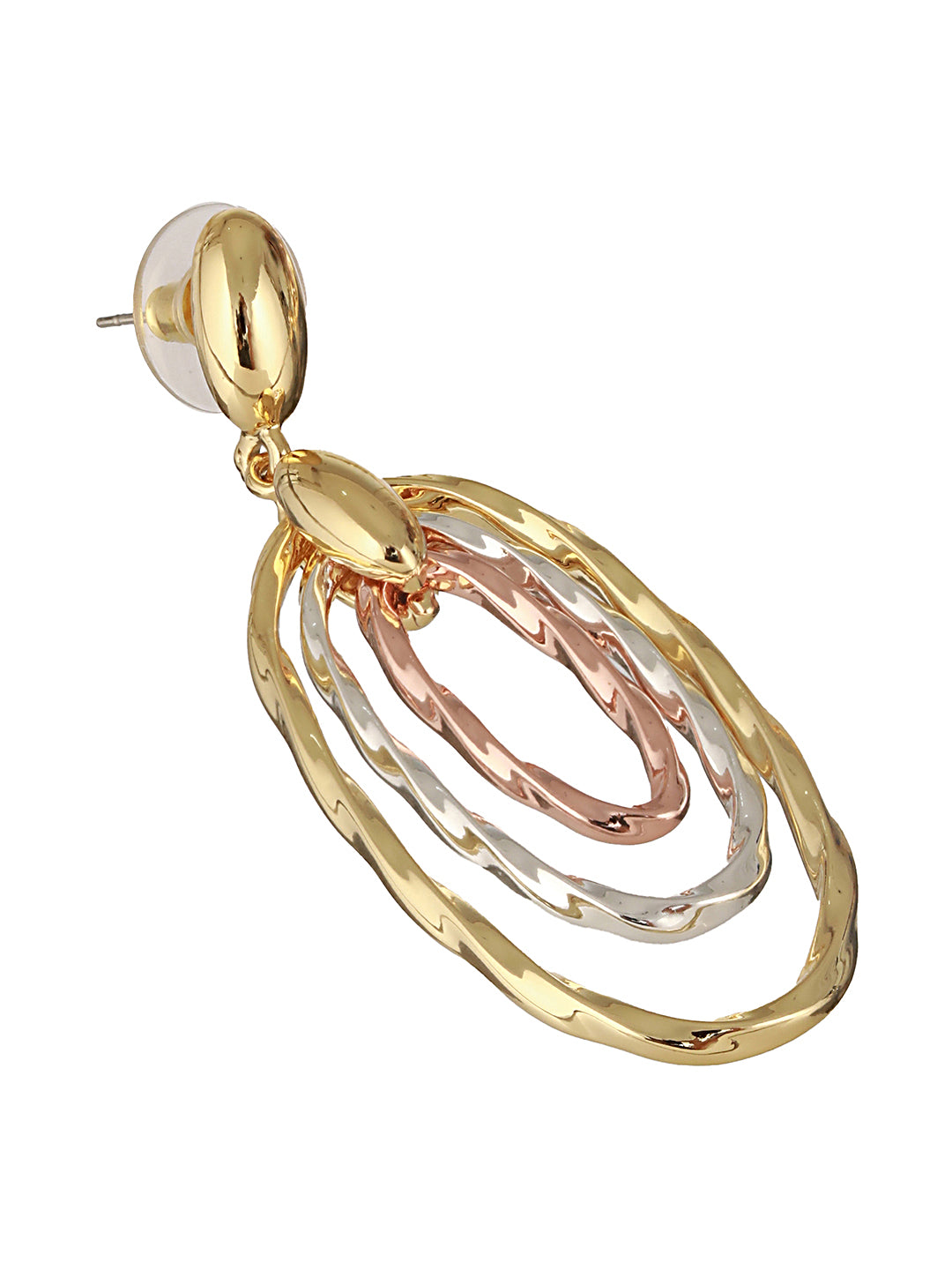 Anti-Tarnish 3 Toned Twisted Elliptical Concentric Ring Hoop Earrings