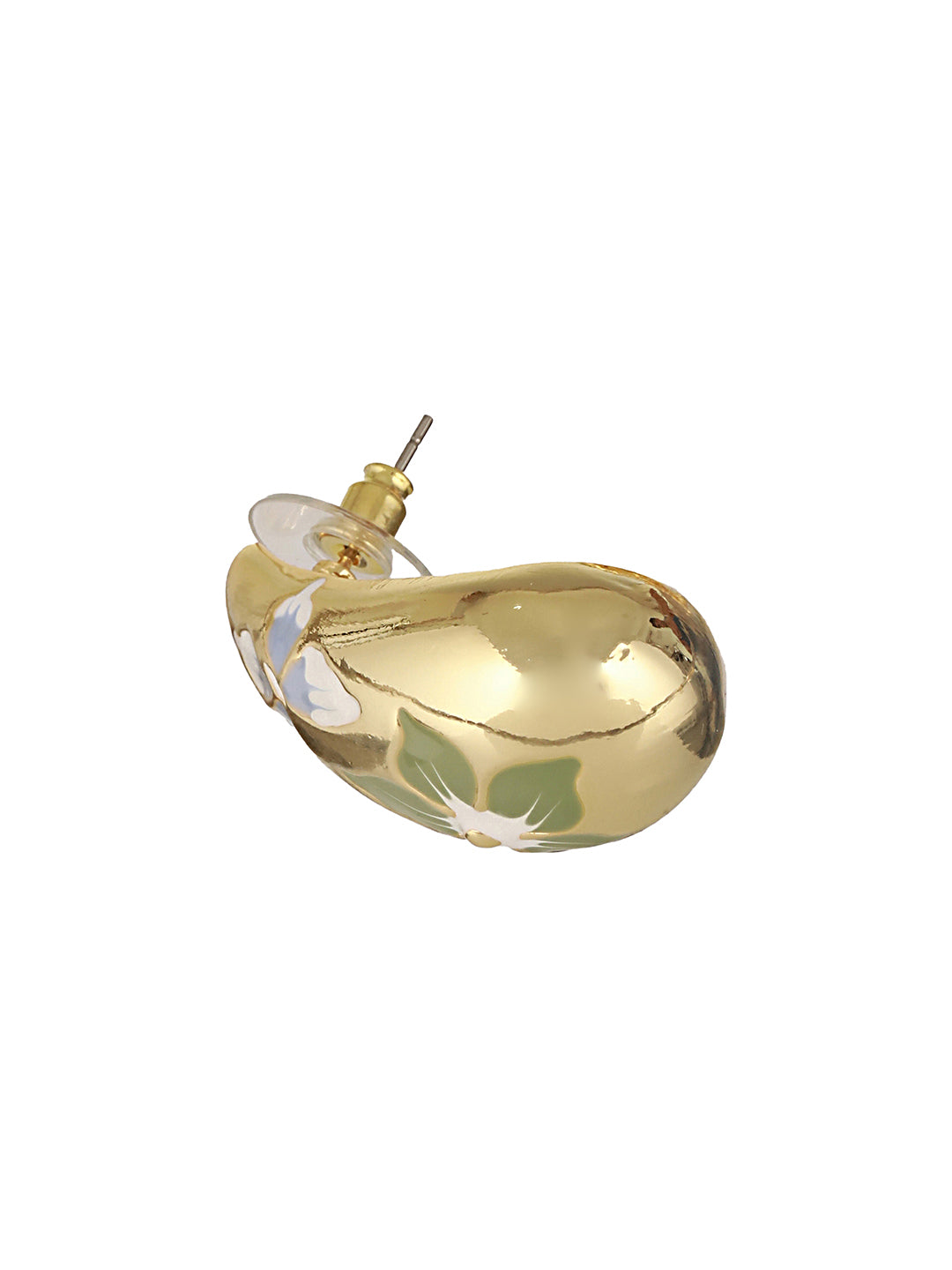 Anti-Tarnish Gold Plated & Enamelled Floral Tear Shaped Studds Earrings