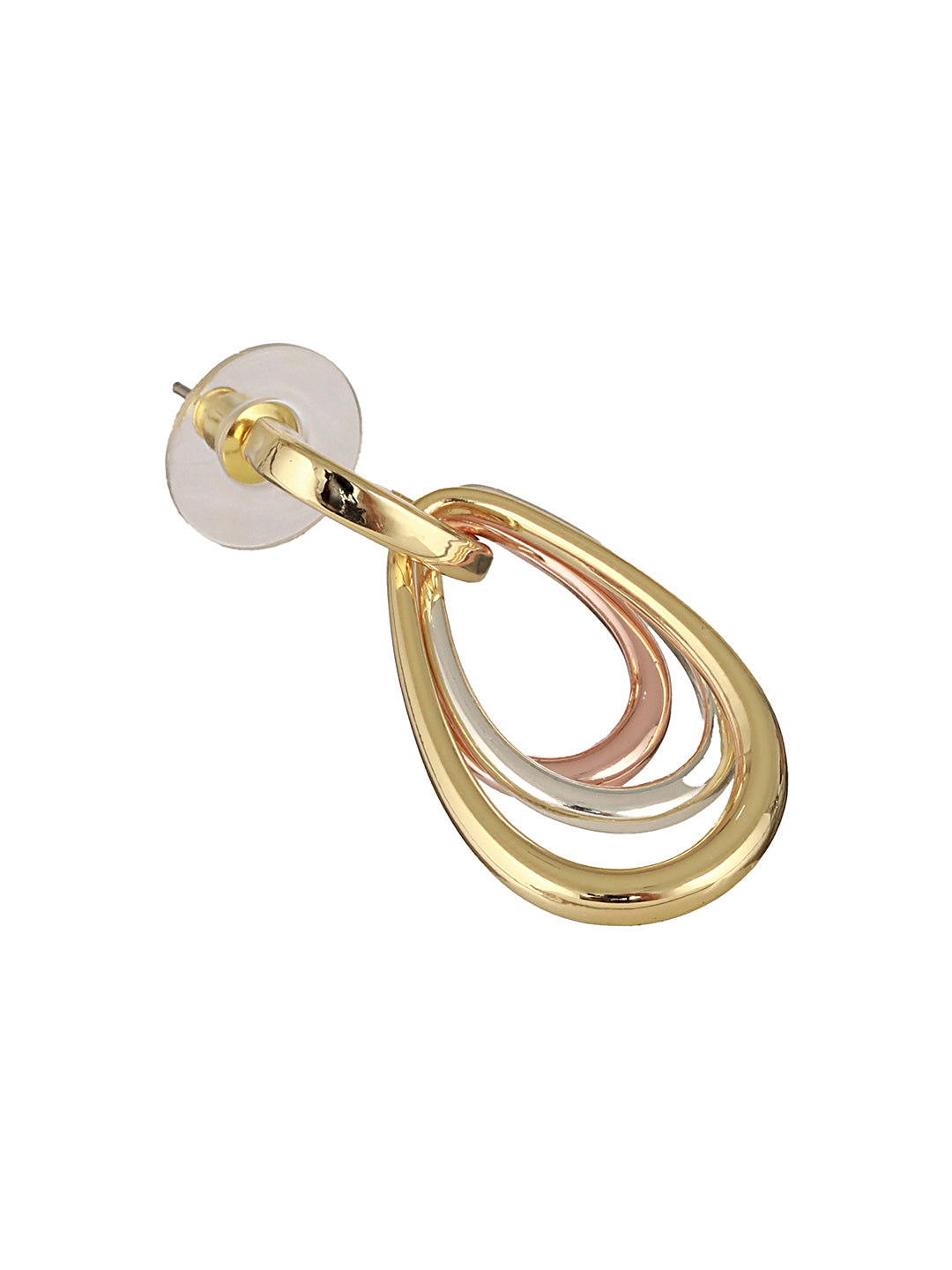 Anti-Tarnish Tri Gold Plated Concentric Drop Shaped Dangler Hoop Earrings