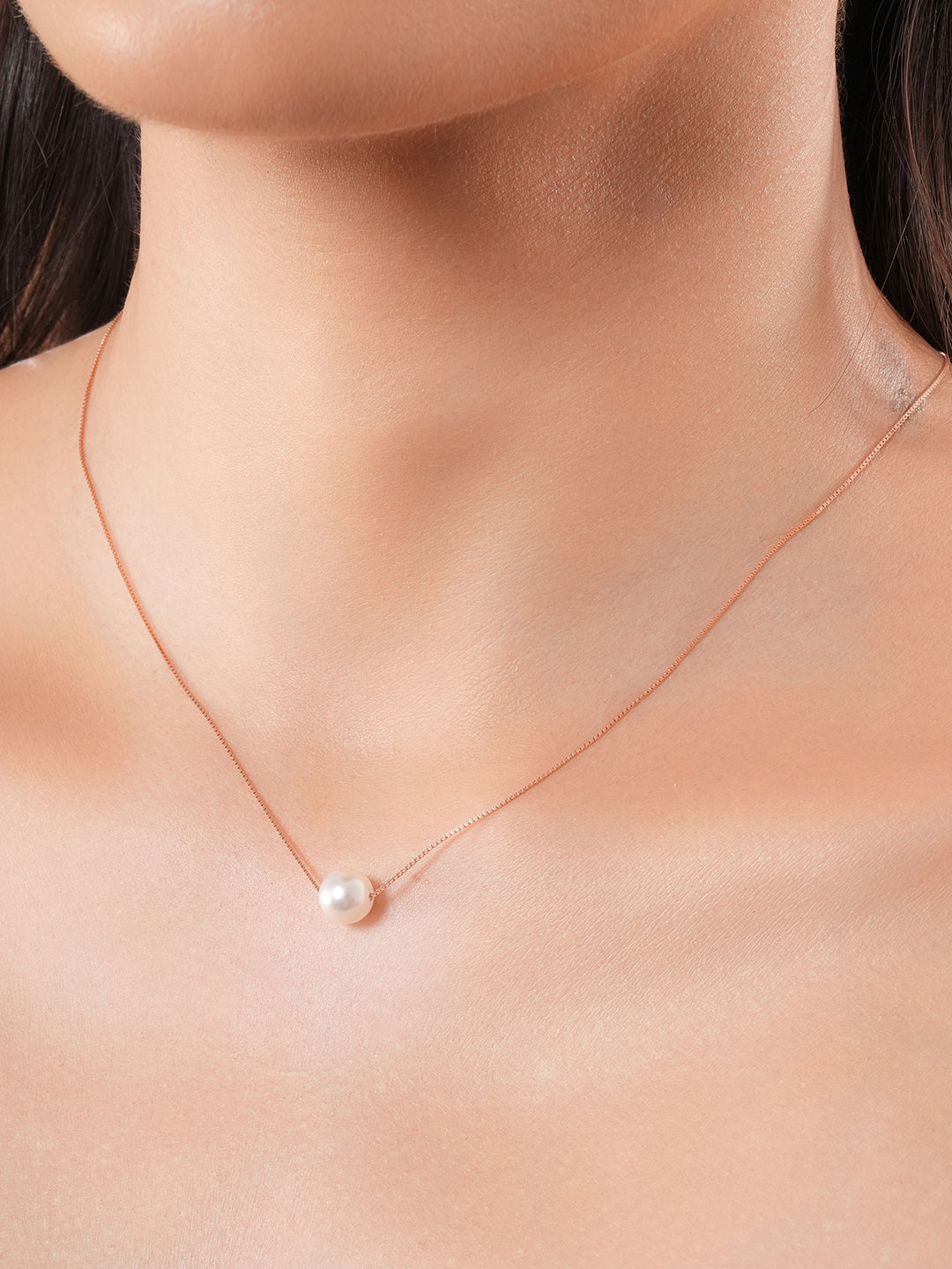 925 Sterling Silver Rose Gold Pearl Beaded Minimal Delicate Necklace & Chain