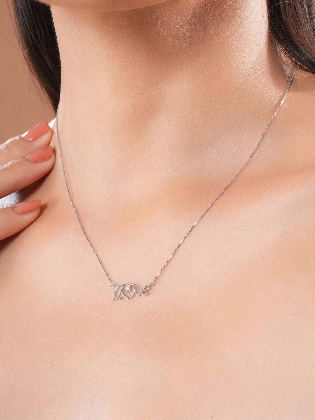 925 Sterling Silver CZ Studded Dainty Love Minimal Valentine Locket Necklace & Chain