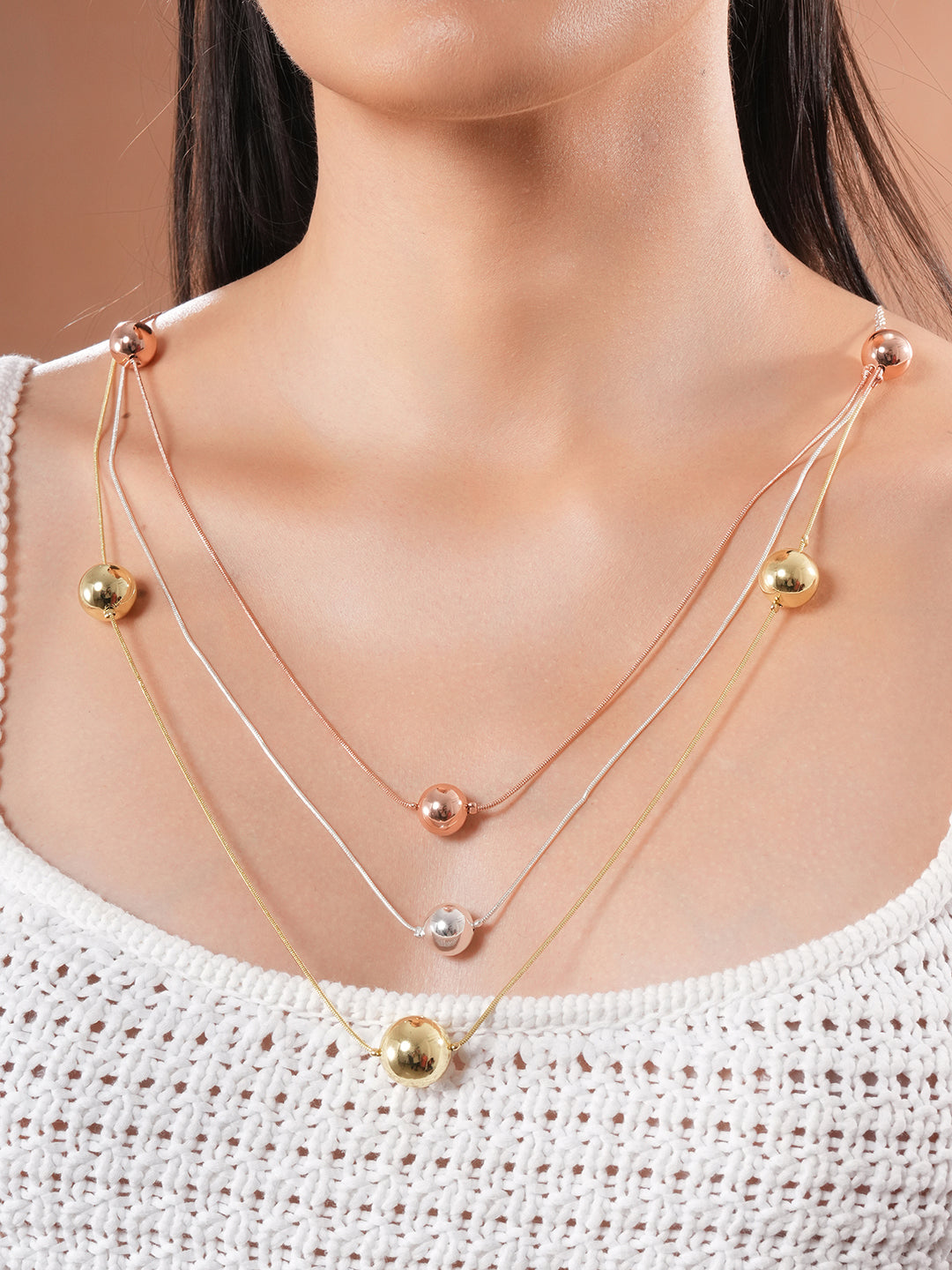 Anti-tarnish Dual Toned Ball Multi Layered Necklace & Chain