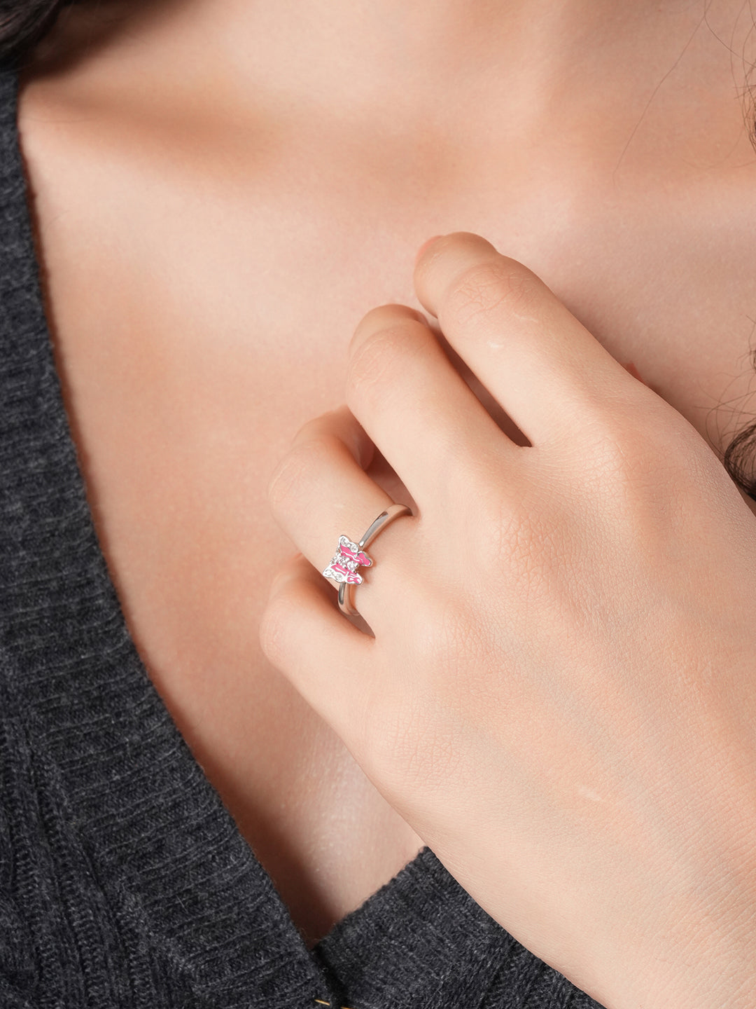 925 Sterling Silver Minimal Elegant Butterfly Adjustable Finger Ring