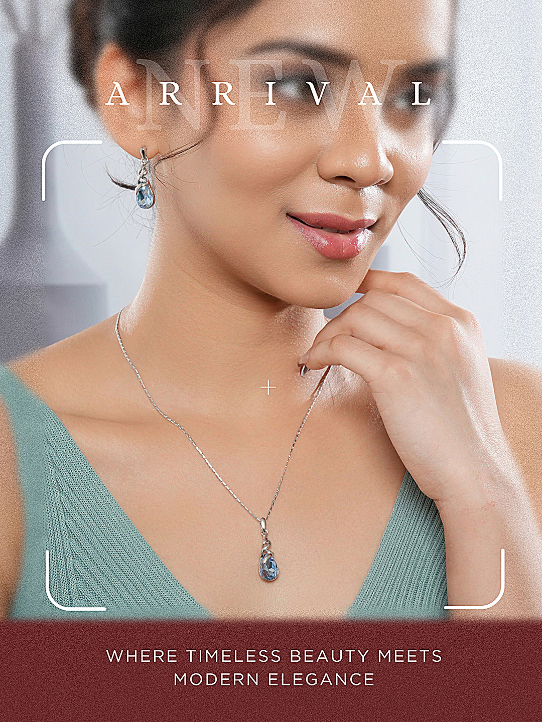 Elegant Blue Teardrop Pendant Necklace & Earrings Set