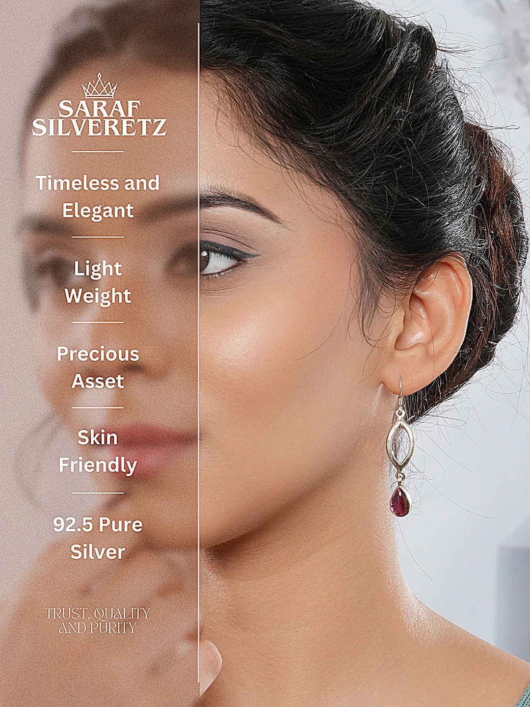 925 Sterling Silver Garnet Gemstone Studded Halo Drop Minimal Dangler Earrings