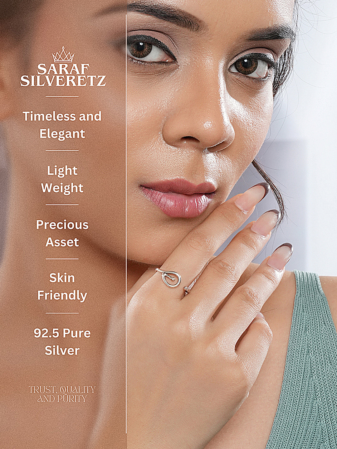 925 Sterling Silver Modern Quirky  Minimal Adjustable Finger Ring