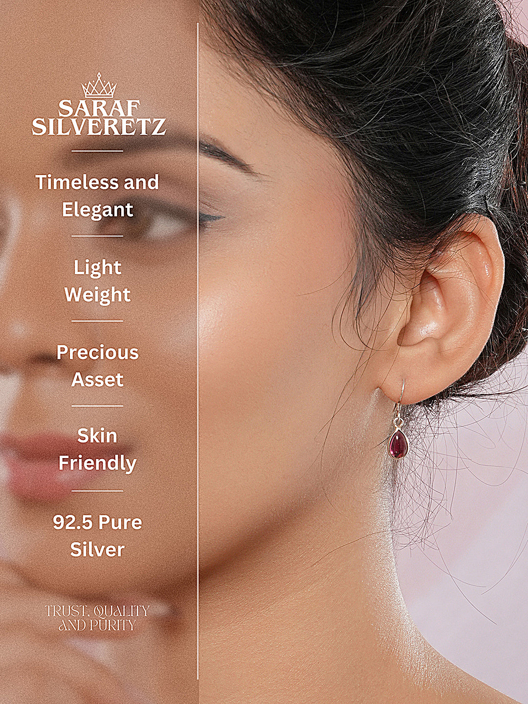 925 Sterling Silver Red Original Garnet Gemstone Studded Elegant Handcrafted  Minimal Charm Earrings