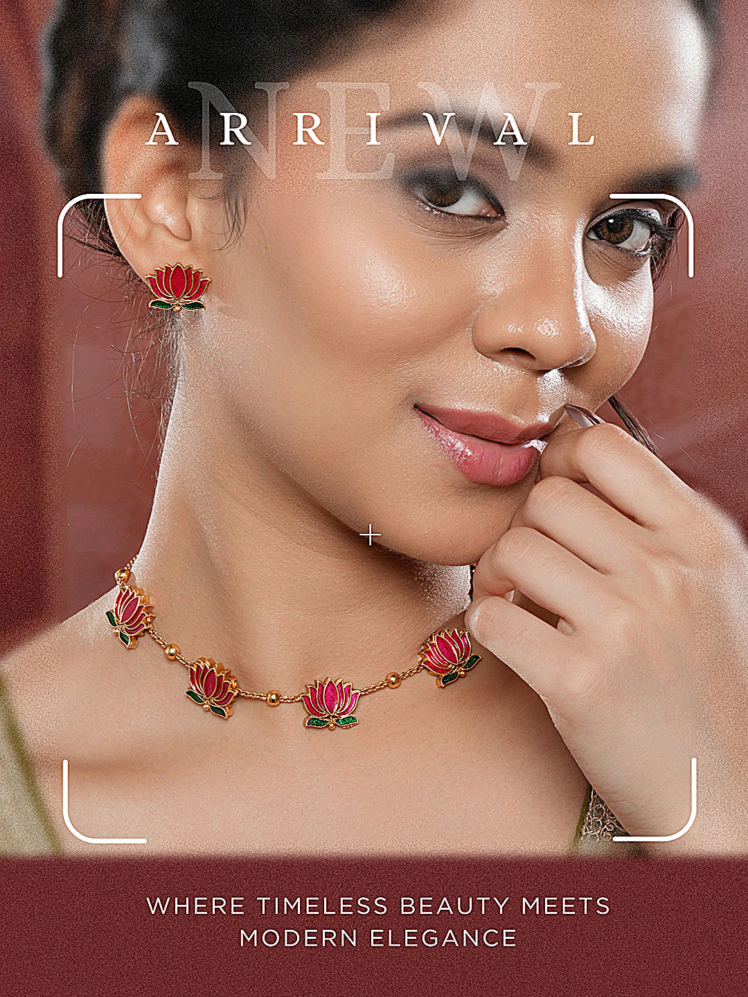 Elegant Lotus Motif Gold-Plated Necklace & Earrings Set