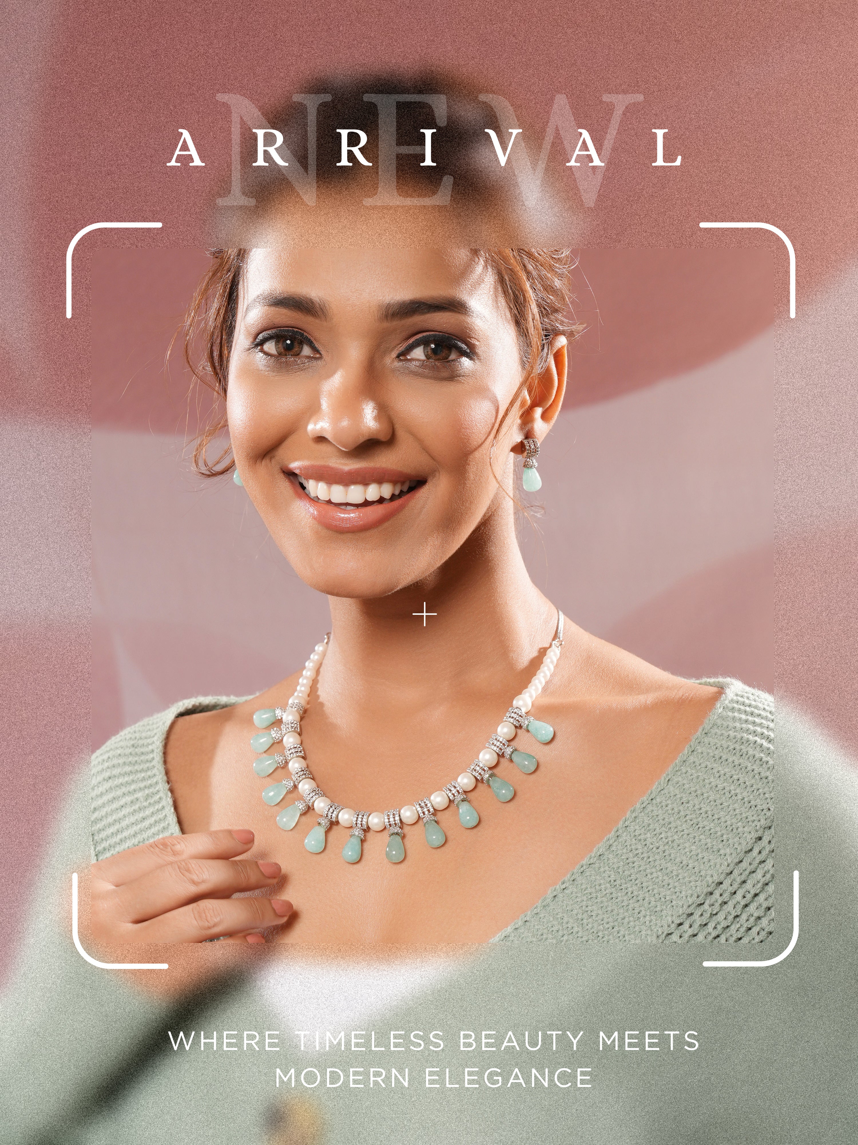 Zircon AD Studded Pearl & Mint Beads Beaded Designer Statement Jewellery Set