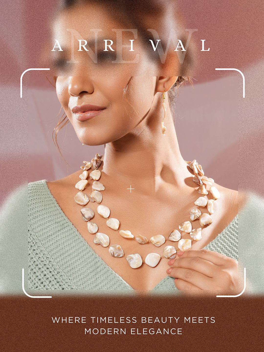 Beige Natural Stoned Beaded  Embedded Double Layered Trendy Maala Necklace jewellery Set