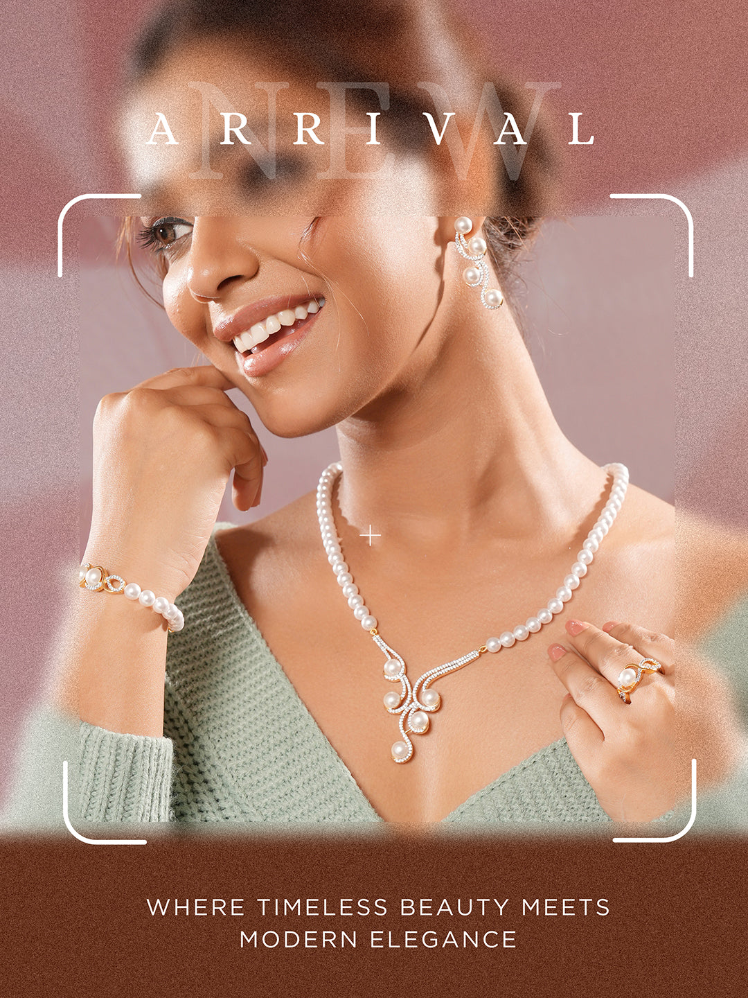 Combo Gold Plated White AD & Pearl Studded Floral Minial Ring, Bracelet With Earrings Jewellery Set