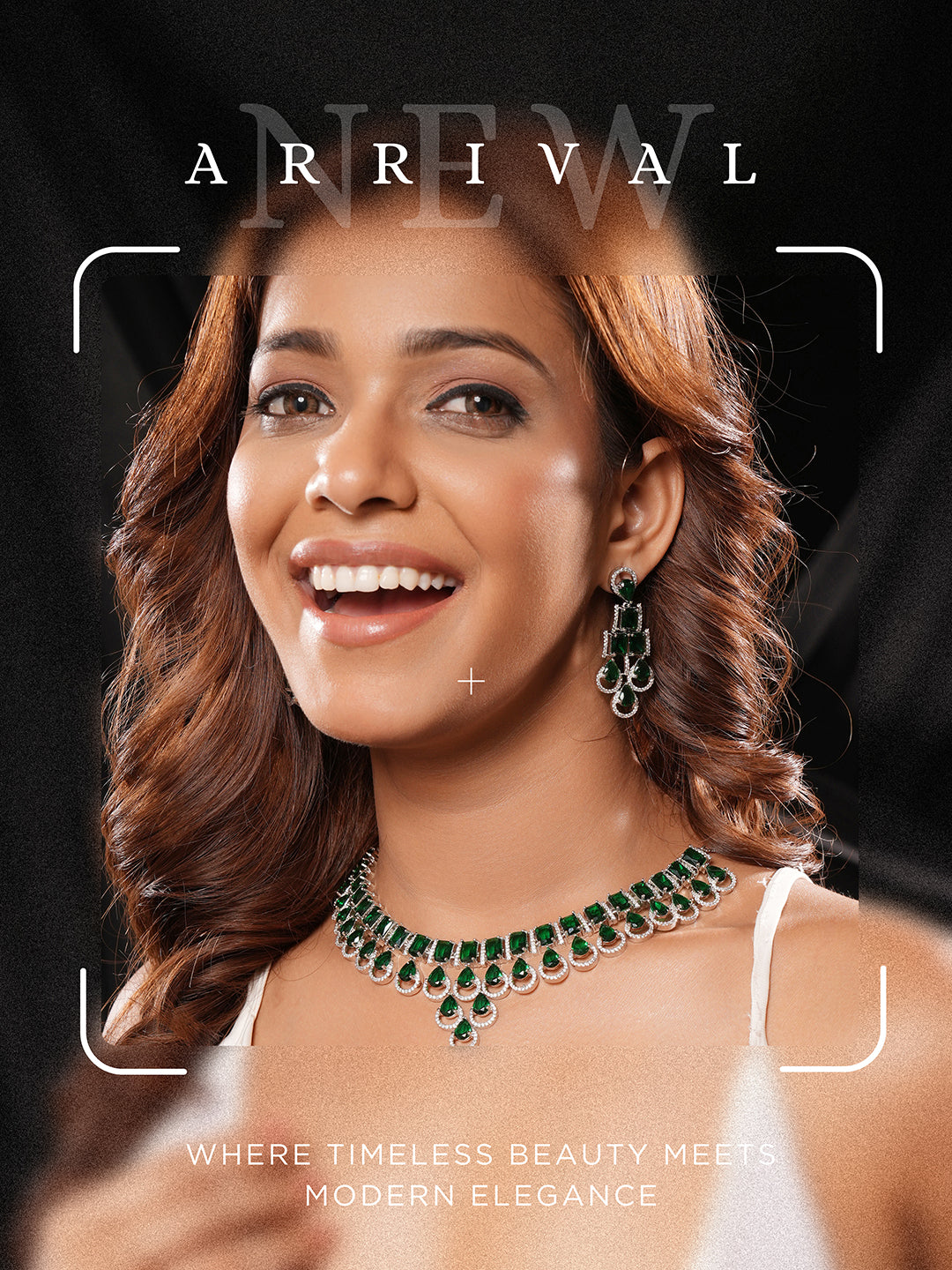 Silver Toned Emerald Green Zircon AD Studded Layered Drop Designer Statement Necklace Jewellery Set