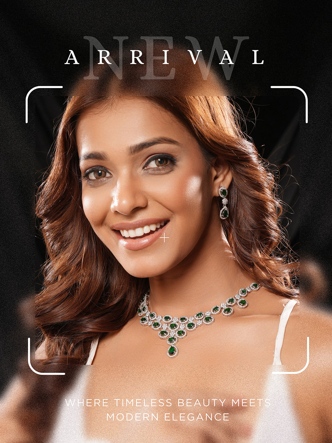 Silver Toned Emerald Green Zircon AD Studded Layered Bridesmaid Statement Jewellery Set