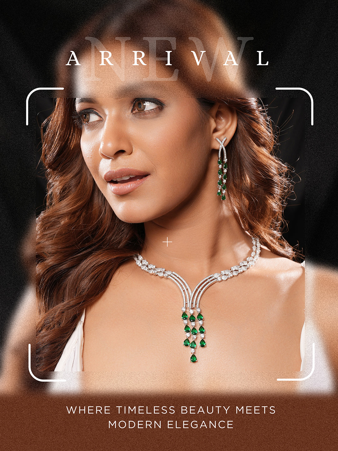 Silver Toned Emerald Green Zircon AD Studded Layered  Bridal Drop Designer Statement Necklace Jewellery Set