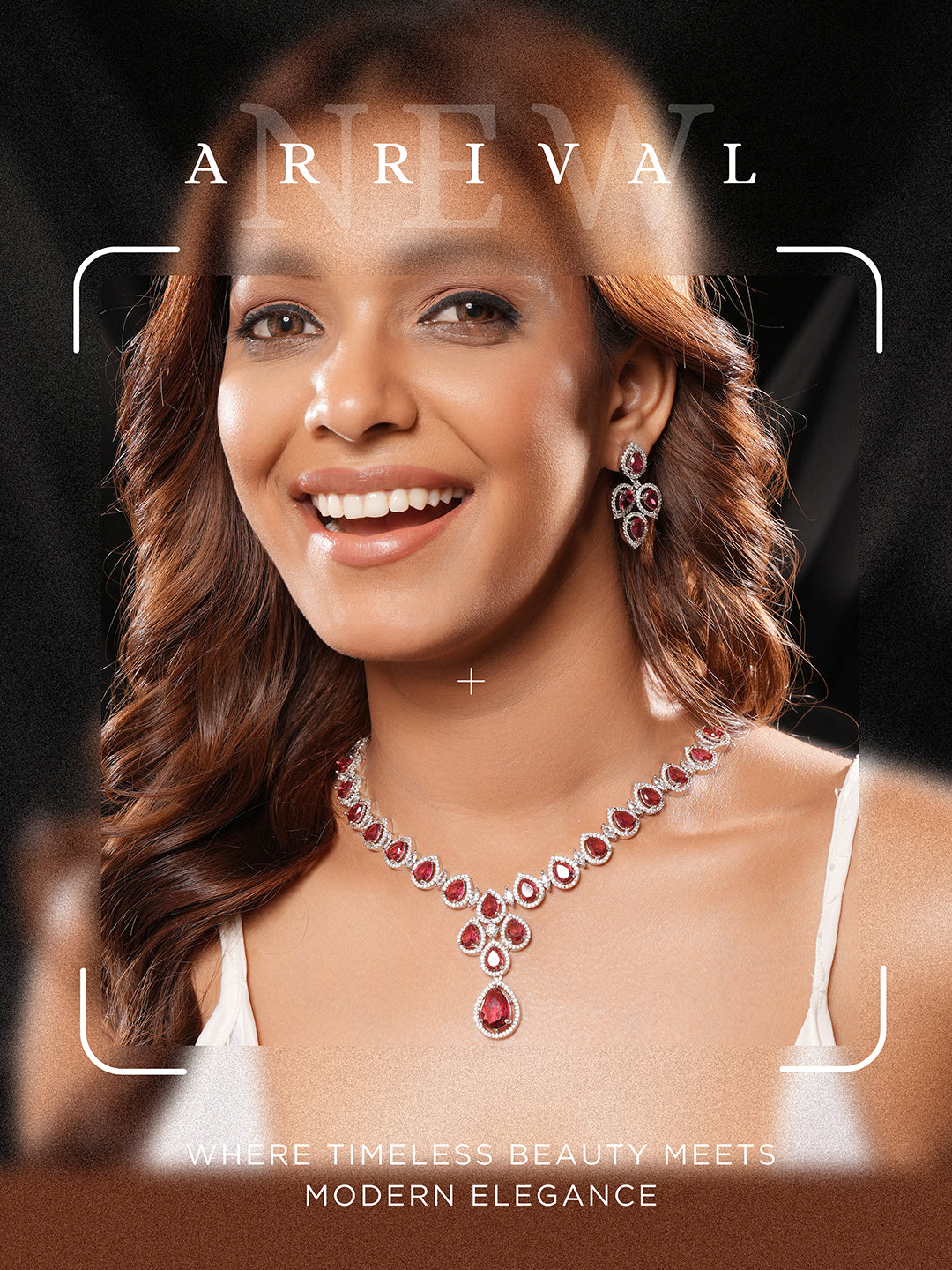 Silver Toned Ruby Red AD Studded Statement Delicate Necklace Jewellery Set