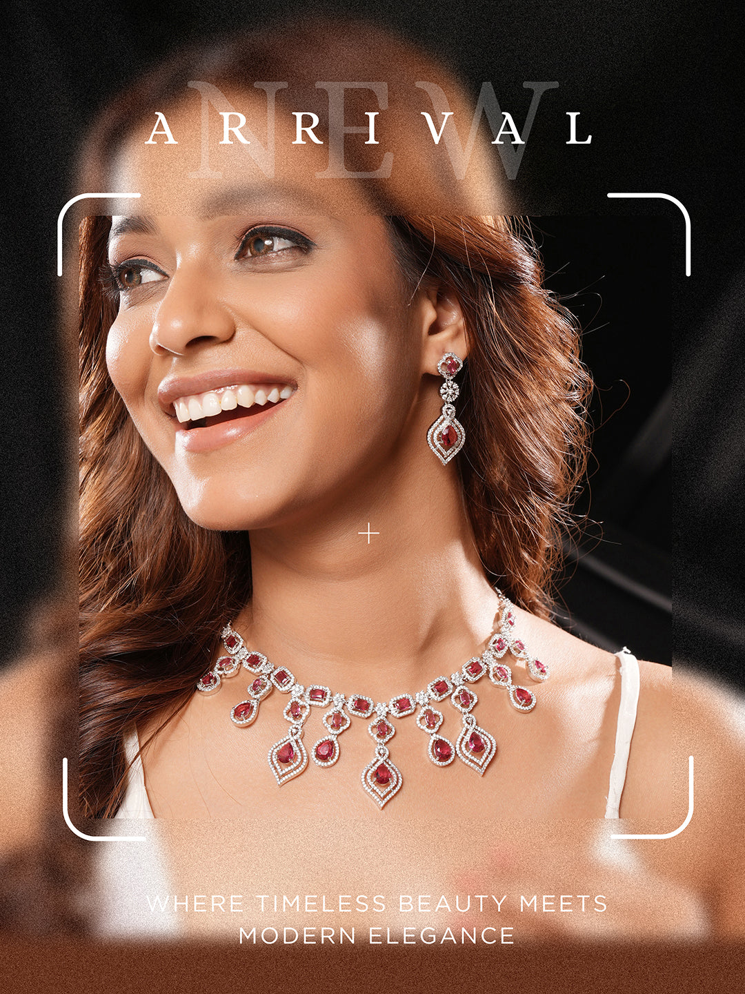 Silver Toned Ruby Red AD Studded Statement Bridal Layered Necklace Jewellery Set