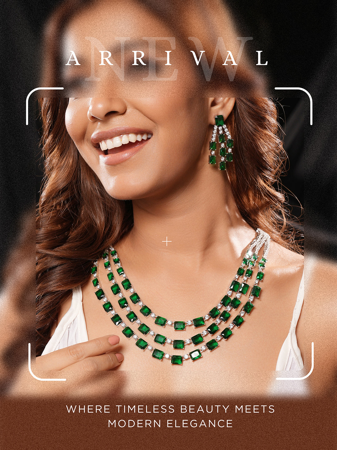 Silver Plated Emerald Green  AD Studded Layered Statement Necklace Jewellery Set