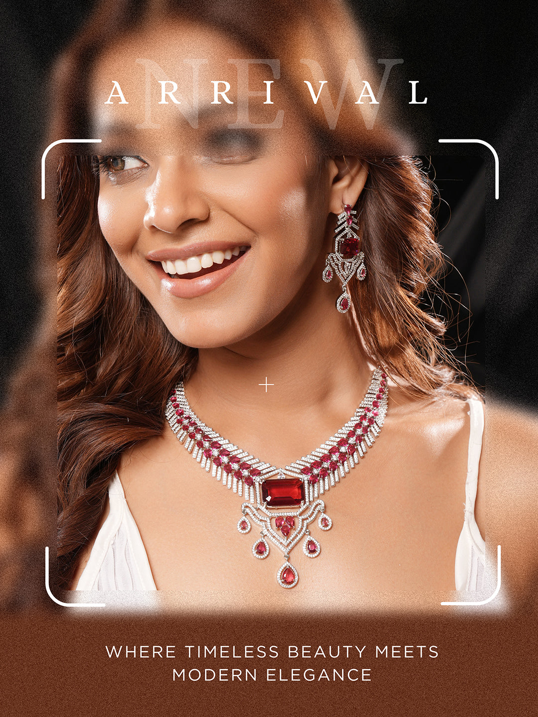 Silver Plated Ruby  Red  AD Studded  Statement Royal  Necklace Jewellery Set