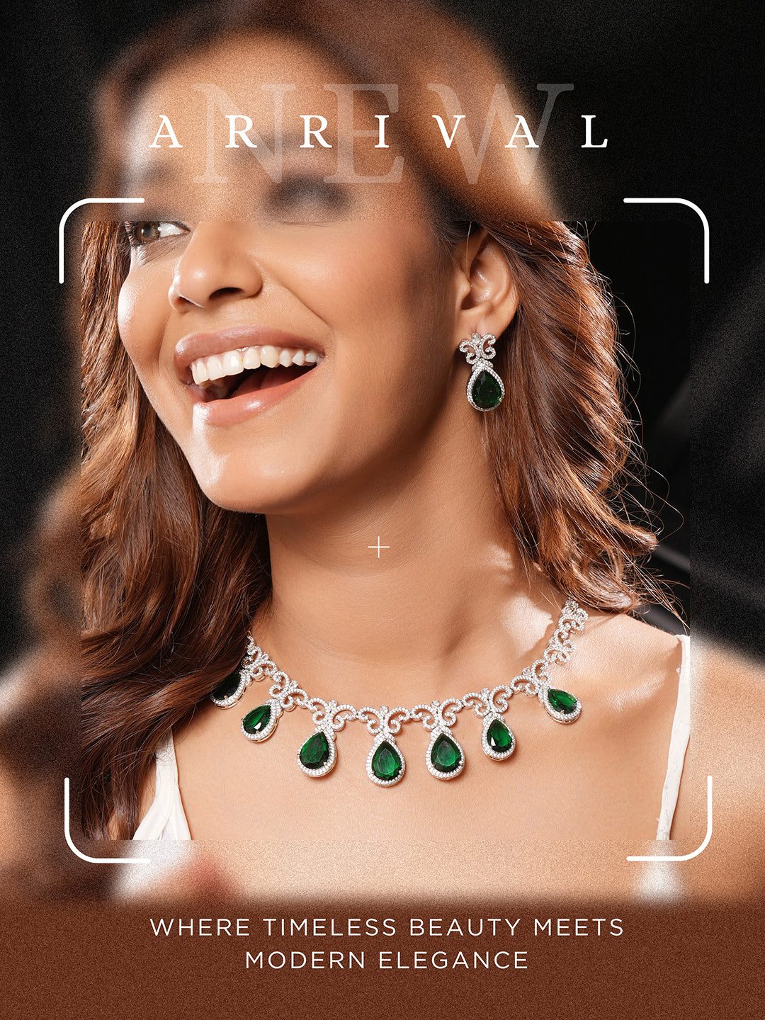 Silver Plated Emerald Green  AD Studded Floral Statement Necklace Jewellery Set