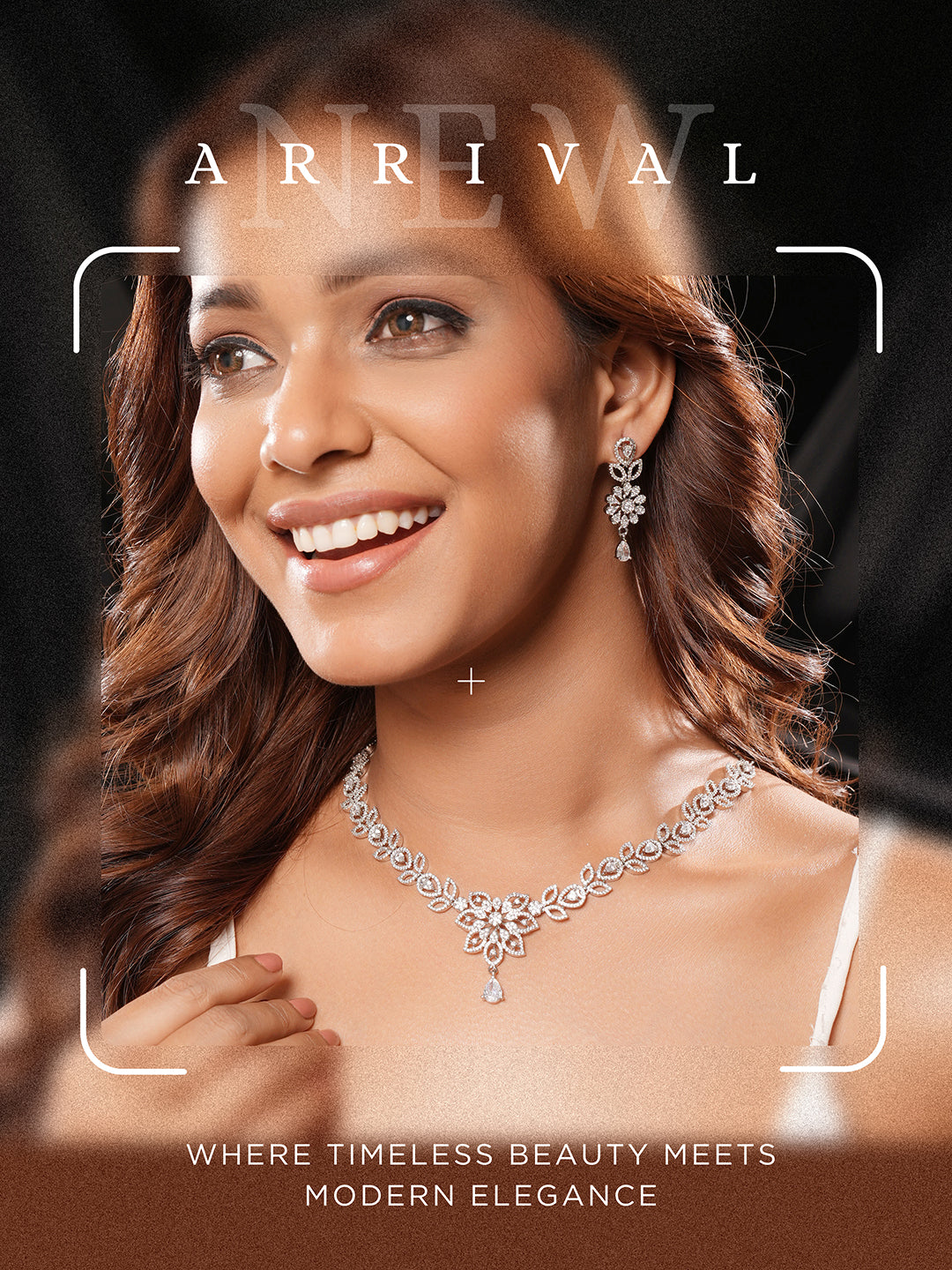 White Rhodium AD Studded Floral Design Statement Pendant Neckalce jewellery Set