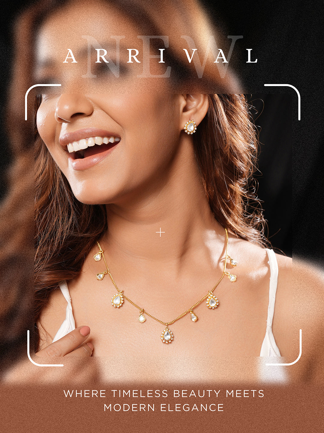 Gold Plated Kundan Polki Studded Tear Drop Delicate Chain Jewellery Set