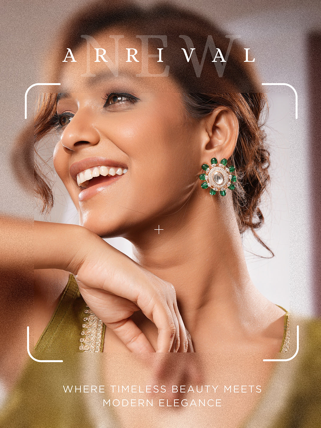 Gold Plated Green Beads & Kundan Studded Solitaire Studds Earrings