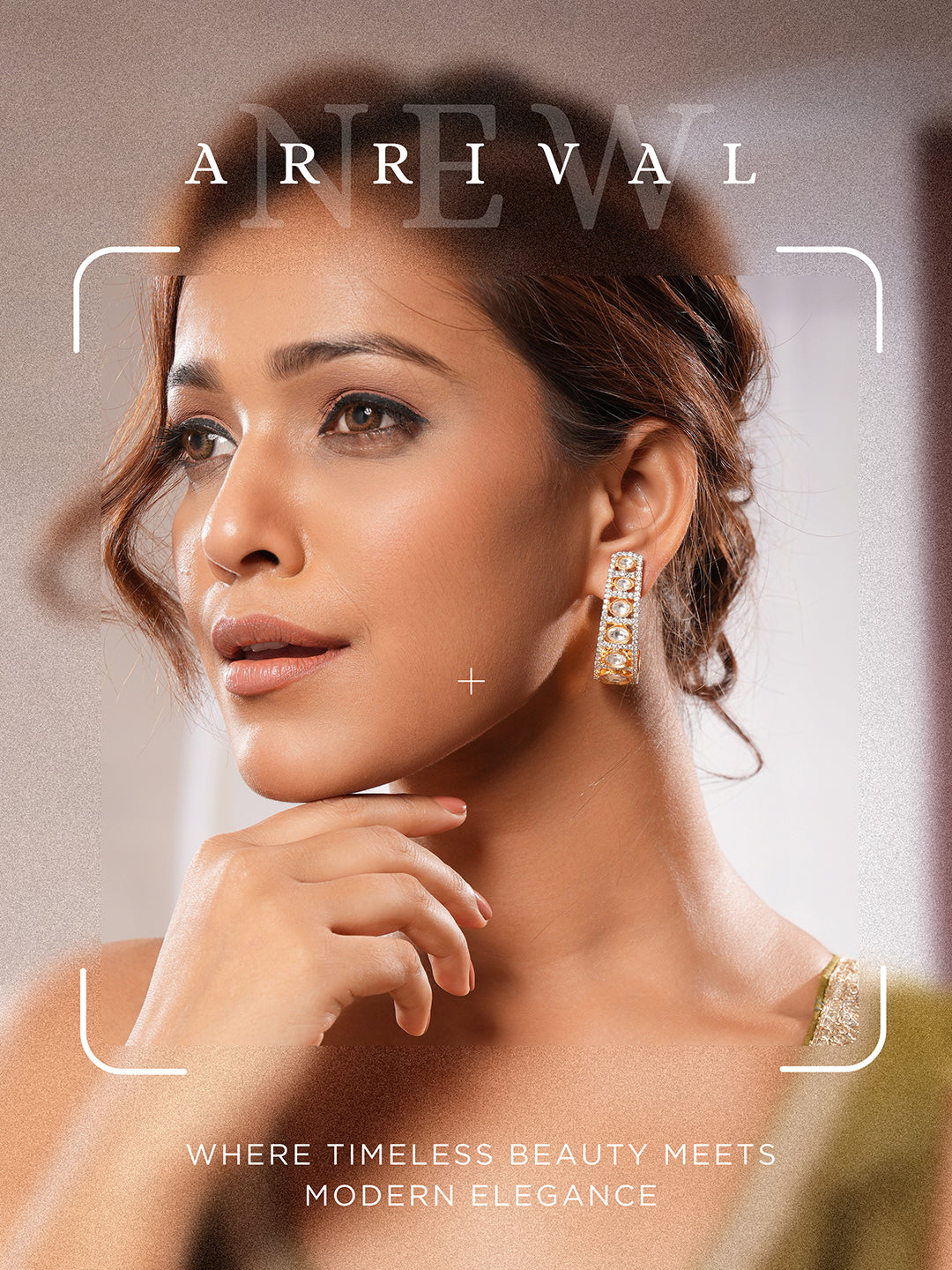 Gold Plated Uncut Kundan Polki Mossanite Minimal  Half Hoop C - Bali Studds Earrings