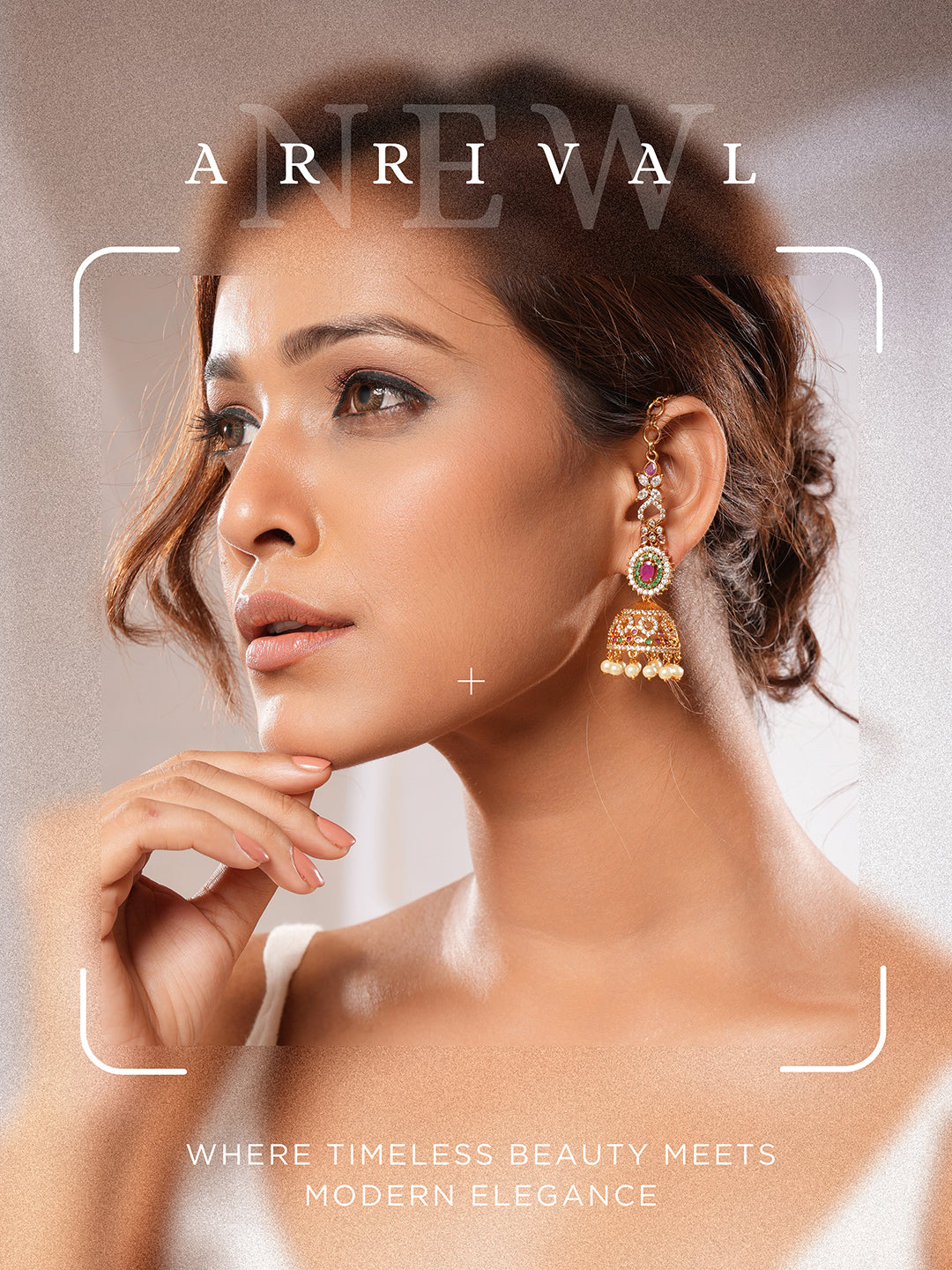 Antique Gold Plated Ruby Red Zircon AD Studded With Matil Earchain Earrings