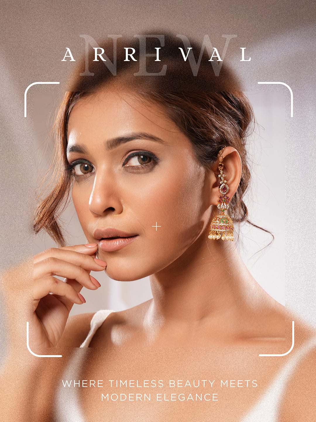 Gold Plated Zircon AD Studded Floral Bridal Matil Earchain  Earrings