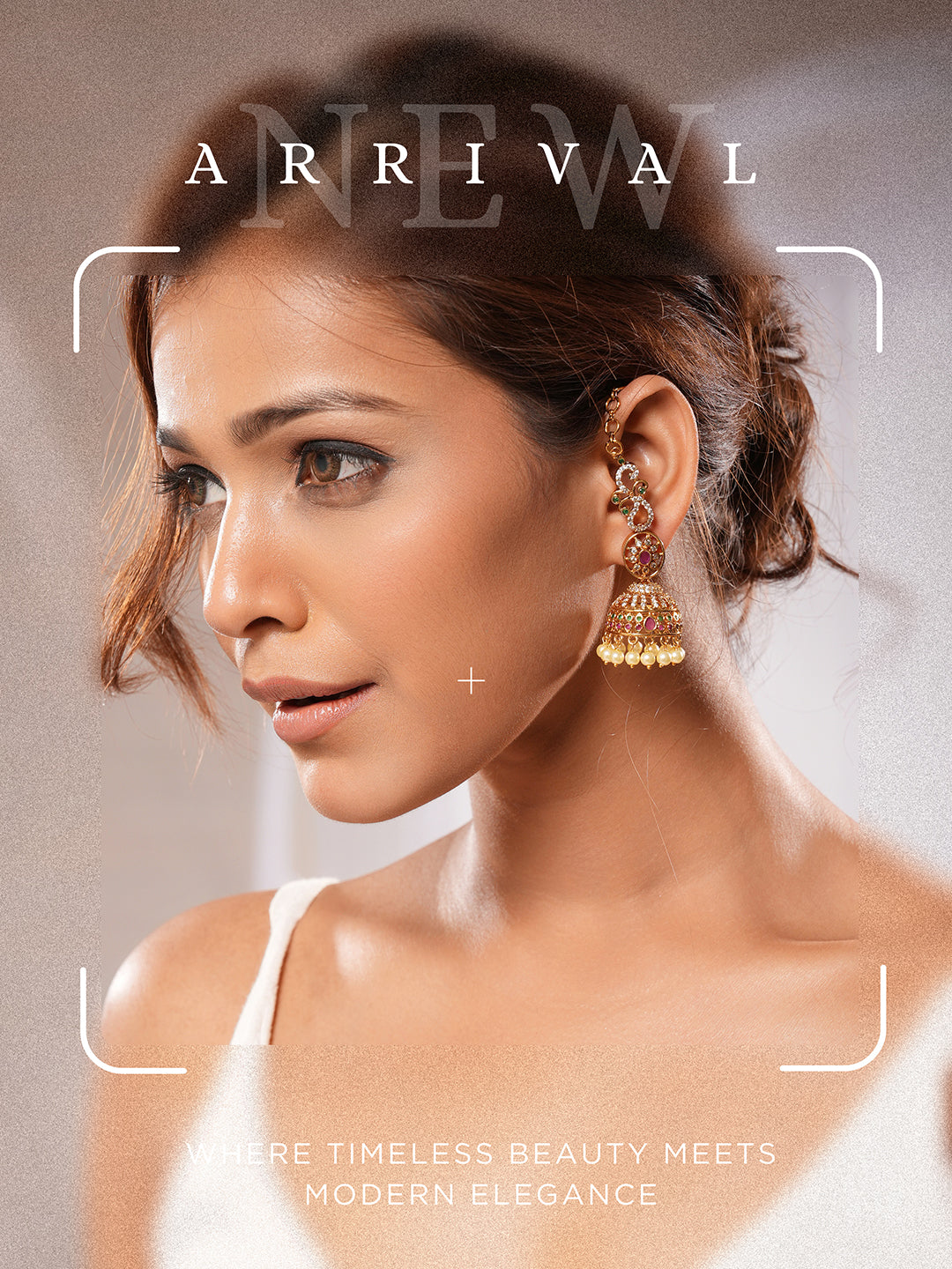 Gold Plated Zircon AD Studded  Red Floral Bridal Matil Earchain  Earrings