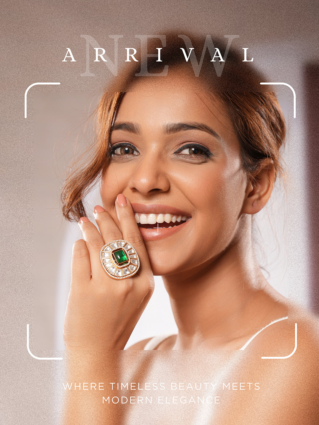 Gold Plated Green Emerald Kundan Studded Geometric Adjustable Cocktail Finger Ring