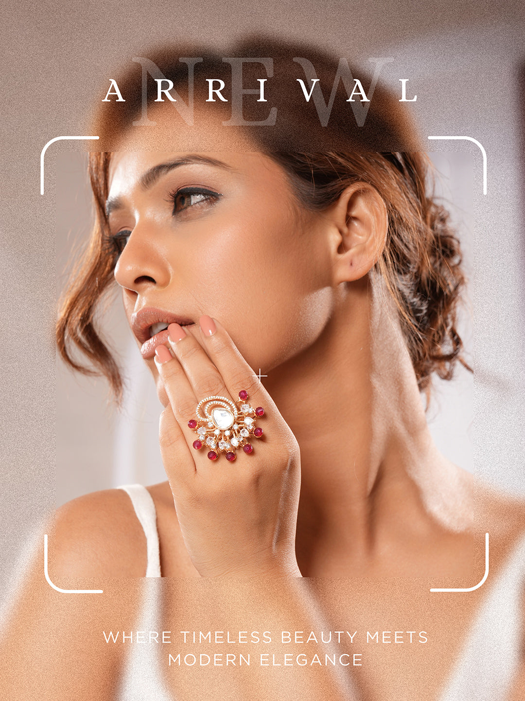 Gold Plated Kundan Red Beads Studded Floral Adjustable Cocktail Finger Ring