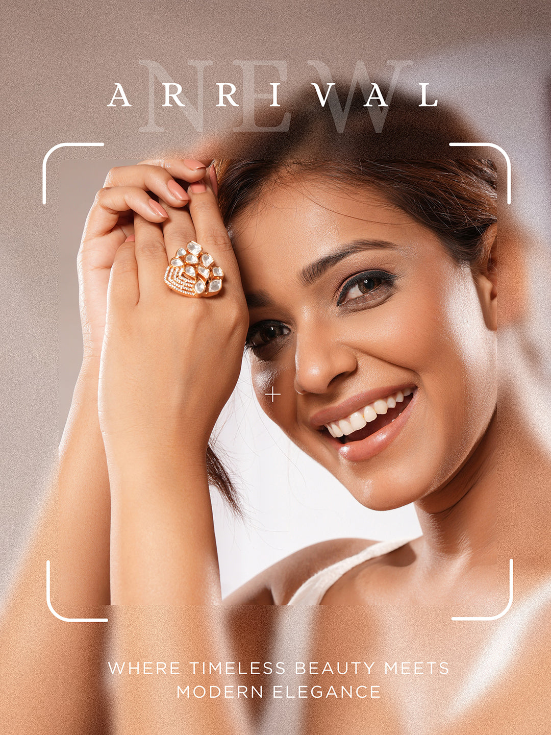 Gold Plated Uncut Polki Mossanite Kundan Studded Adjustable Cocktail Finger Ring