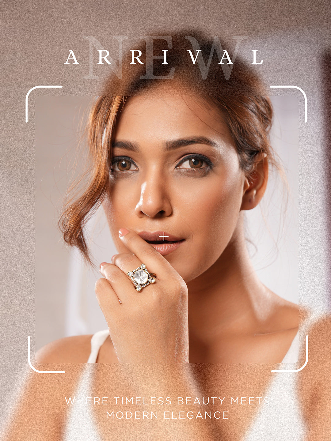 Gold Plated Kundan Uncut Mossanite Studded Geometric Minimal Adjustable Finger Ring