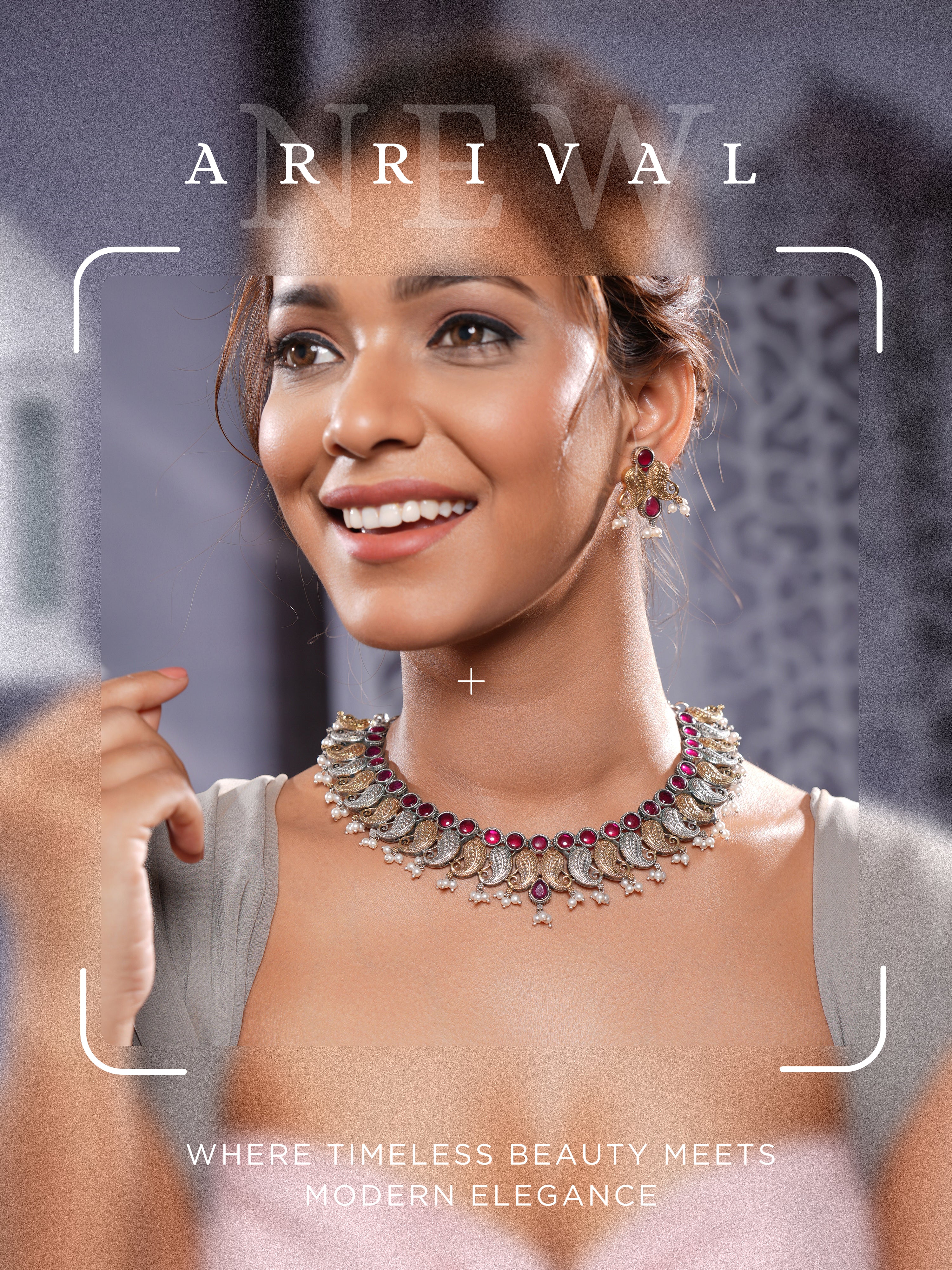 Oxidised Dual Toned Red Stoned Mango Design Statement Choker Jewellery Set