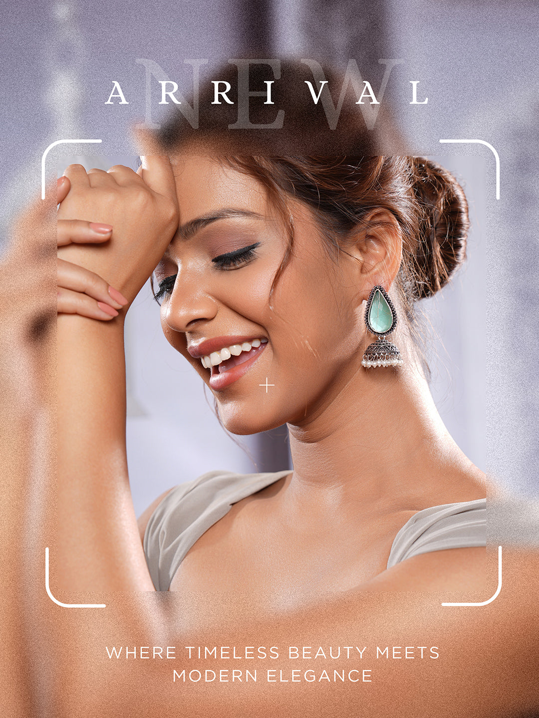 Oxidised Silver-Toned Green Stone & Pearl Beaded Teardrop Stone Handcrafted Jhumka Earrings