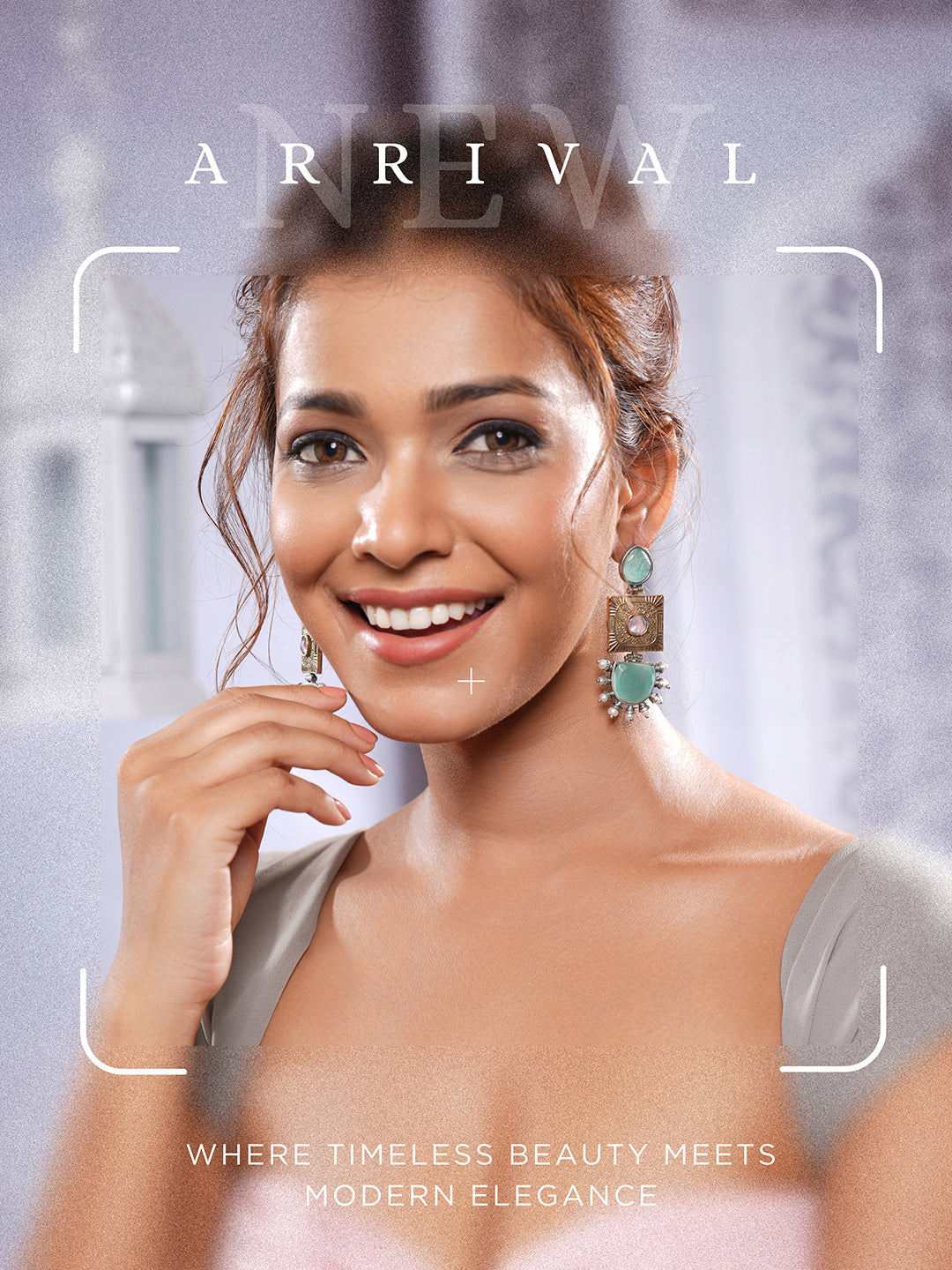 Oxidised Gold Toned Mint Stone Studded Contemporary Tribal Long dangler Earrings