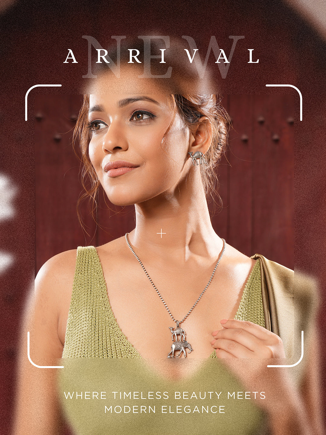 Oxidised Silver Toned Statement Tribal  Minimal Camel & elephant Motif Funky Pendant  Chain Jewellery Set