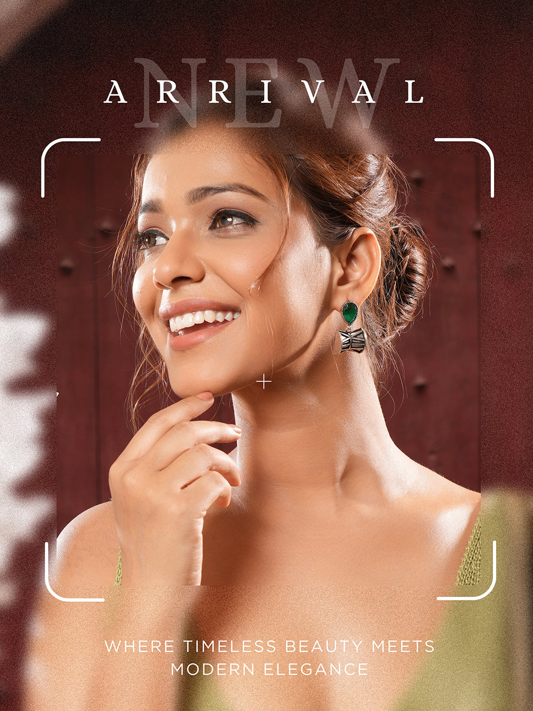 Oxidised Silver Toned Emerald AD Zircon Studded Handcrafted  Damru Shaped Studds Earrings