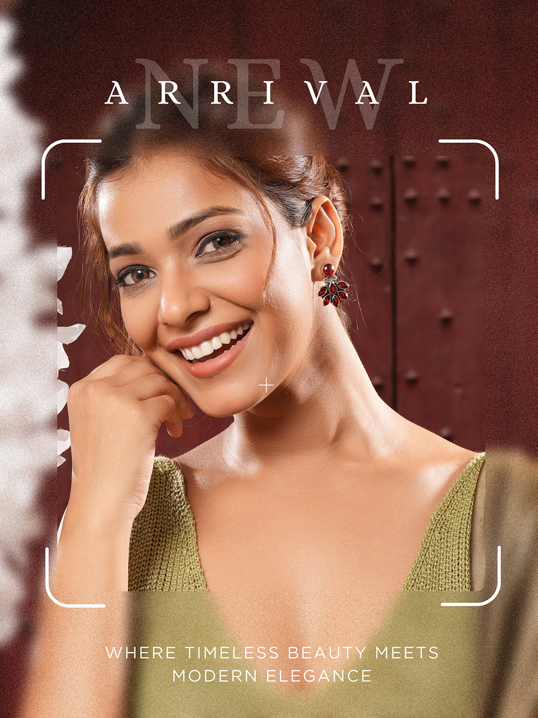 Silver Toned Fiery Red AD Zircon Studded Floral Minimal Earrings