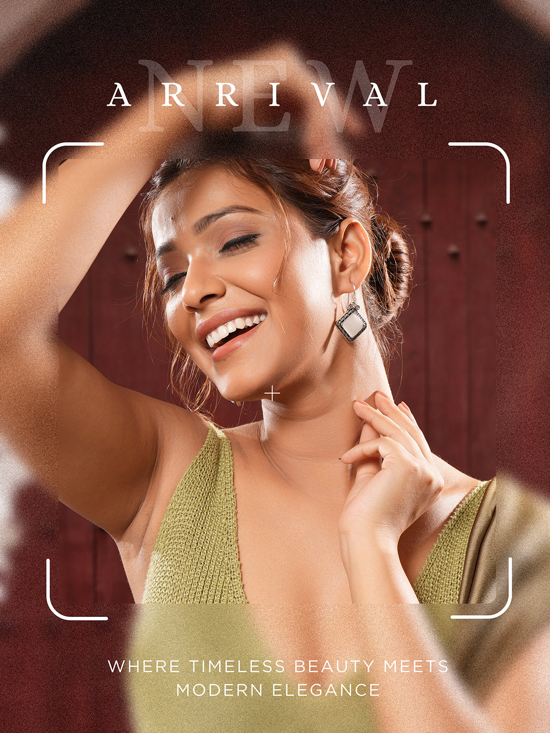 Silver Oxidised  Plated White Stone Studded Square Minimal Fish Hook Earrings