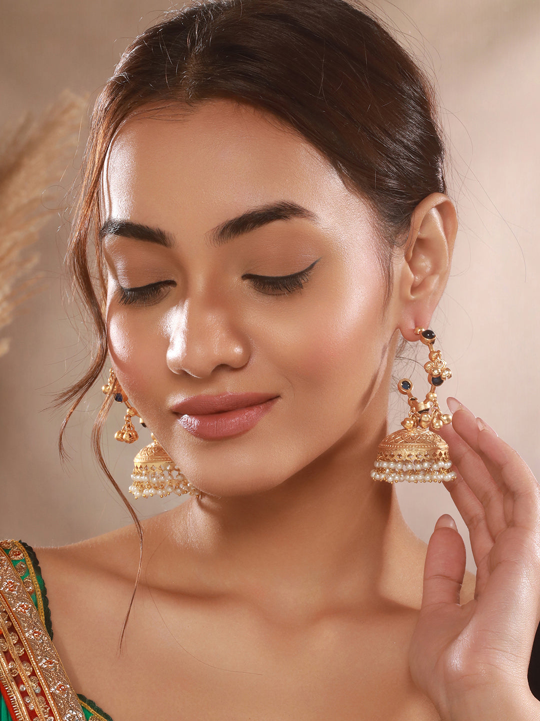 Gold Toned Blue Stone Studded Statement Ghungroo Hoop Jhumka Earrings