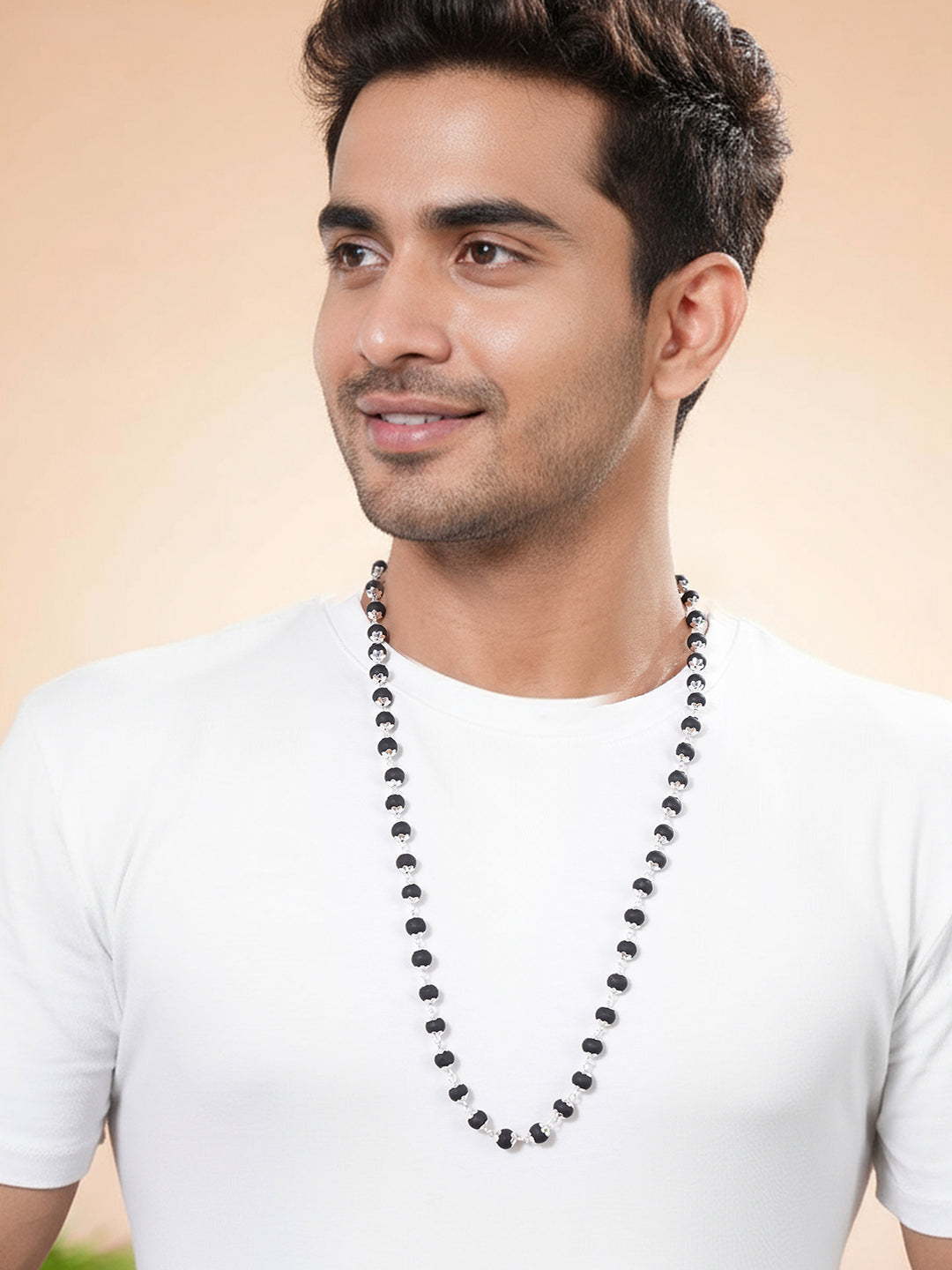 Divine Statement Karungali Mala With Silver Plated Cap Necklace With Lab Certificate For Minimal Style .