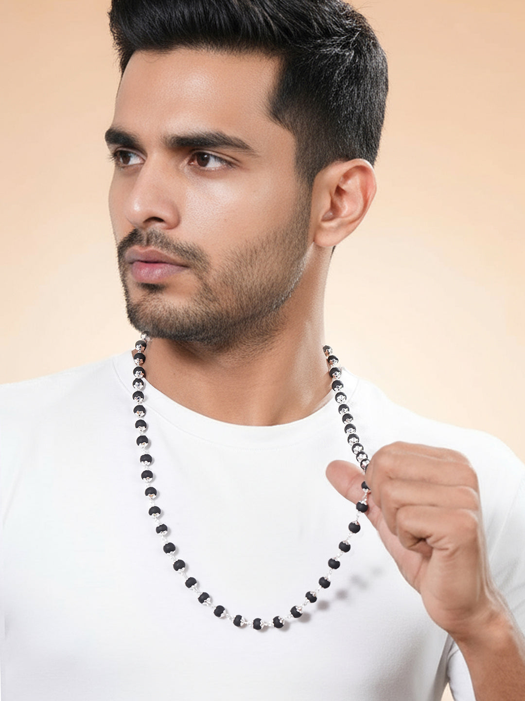 Divine Statement Karungali Mala With Silver Plated Cap Necklace With Lab Certificate For Minimal Style .