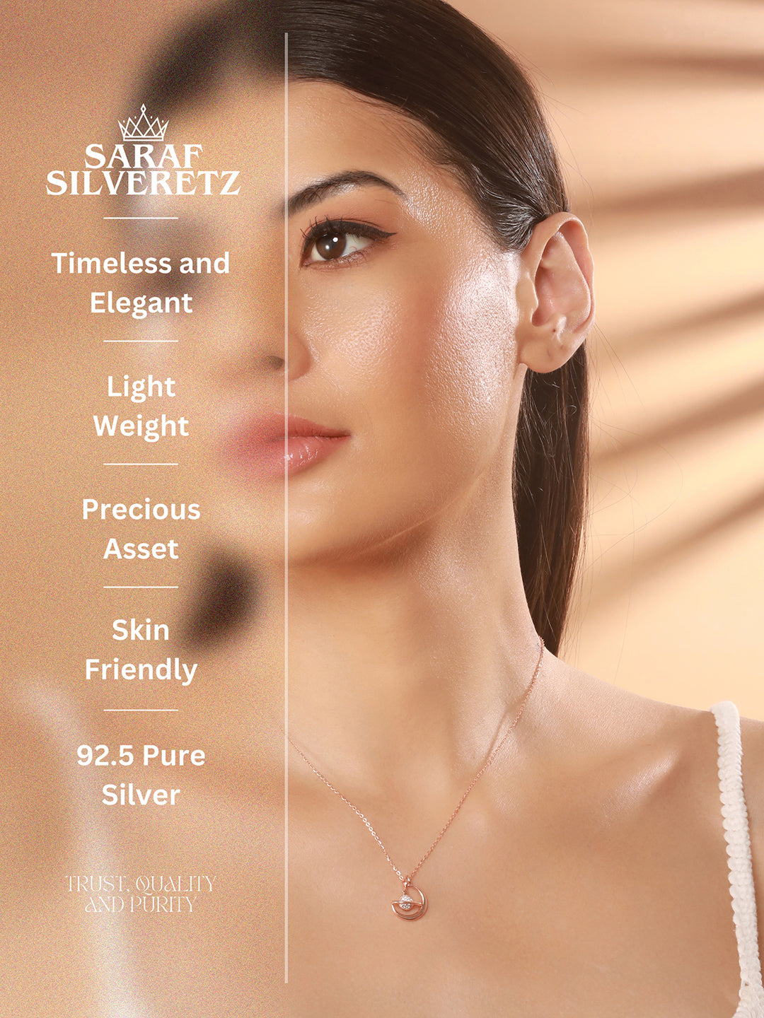 925 Sterling Silver Rose Gold  Plated CZ Studded Minimal Orbit Pendant Necklace & Chain