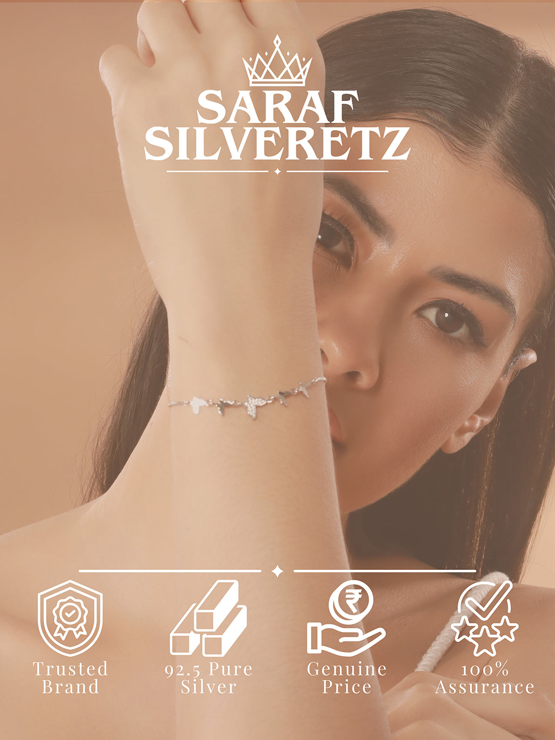 925 Sterling Silver Designer Charms Butterfly Adjustable Bracelet