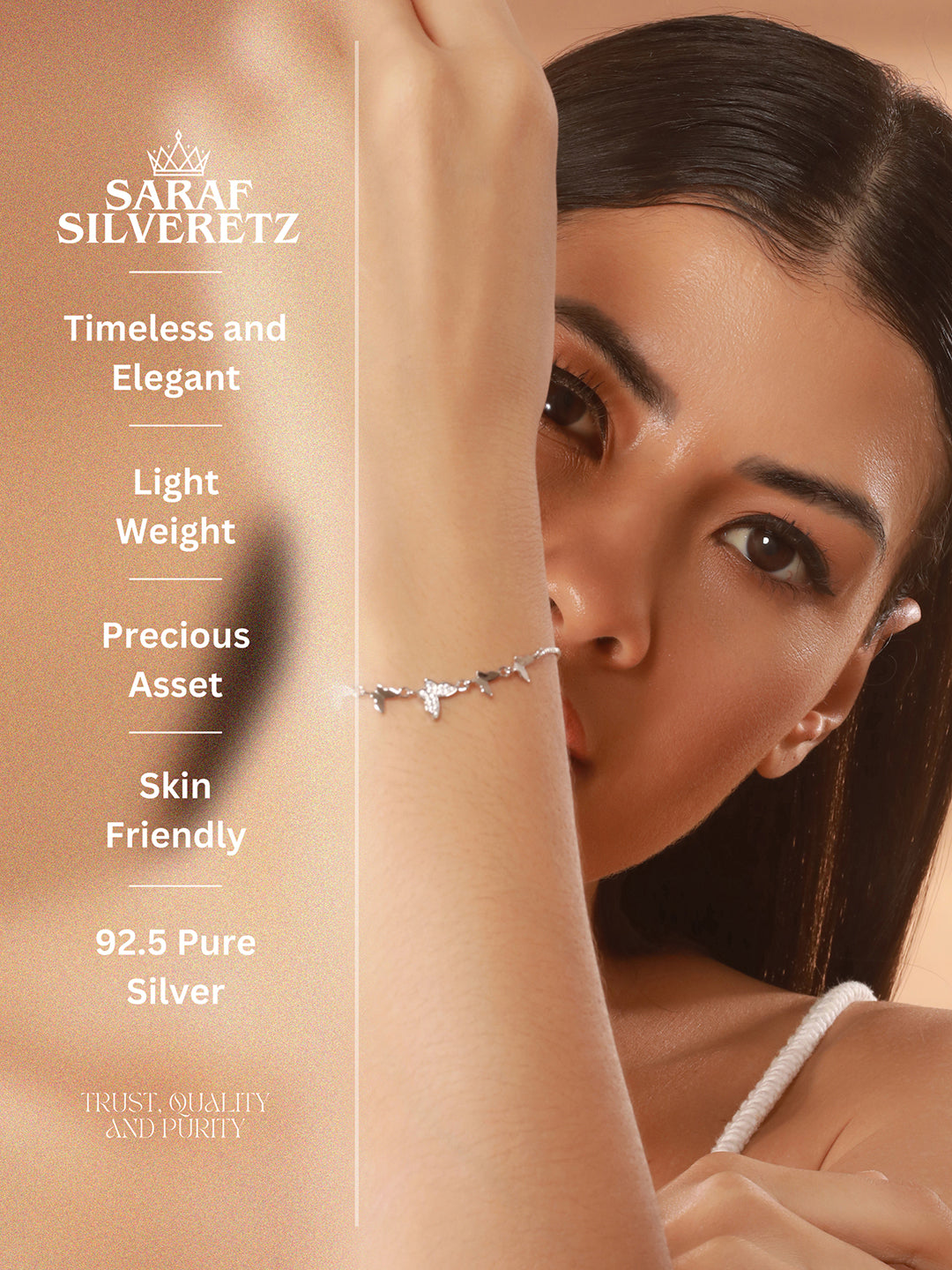 925 Sterling Silver Designer Charms Butterfly Adjustable Bracelet